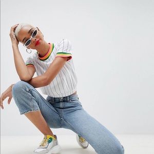 NWT ASOS Rainbow Trim Crop Tee